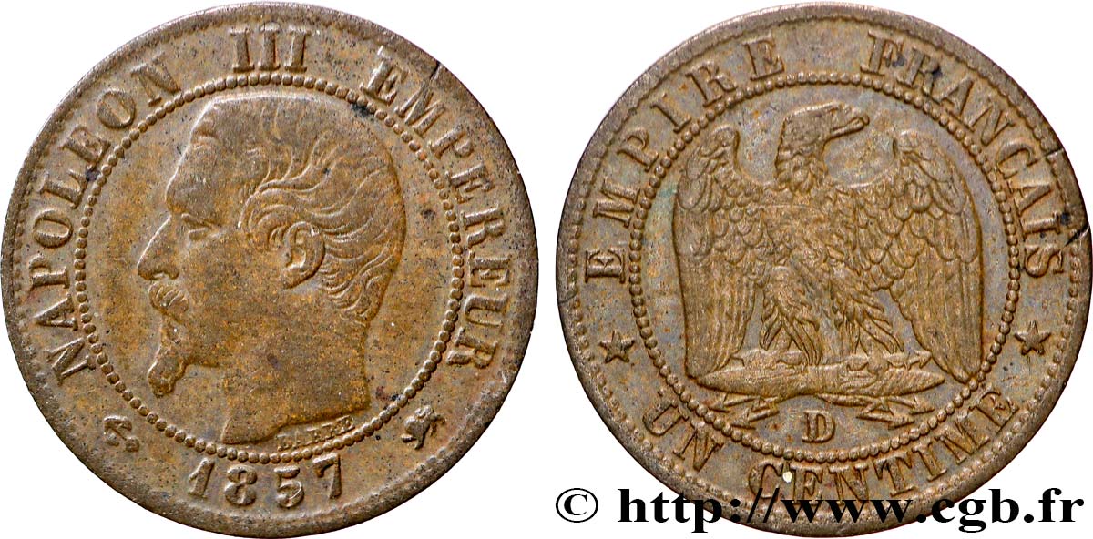 Un centime Napoléon III, tête nue 1857 Lyon F.102/35 VF 