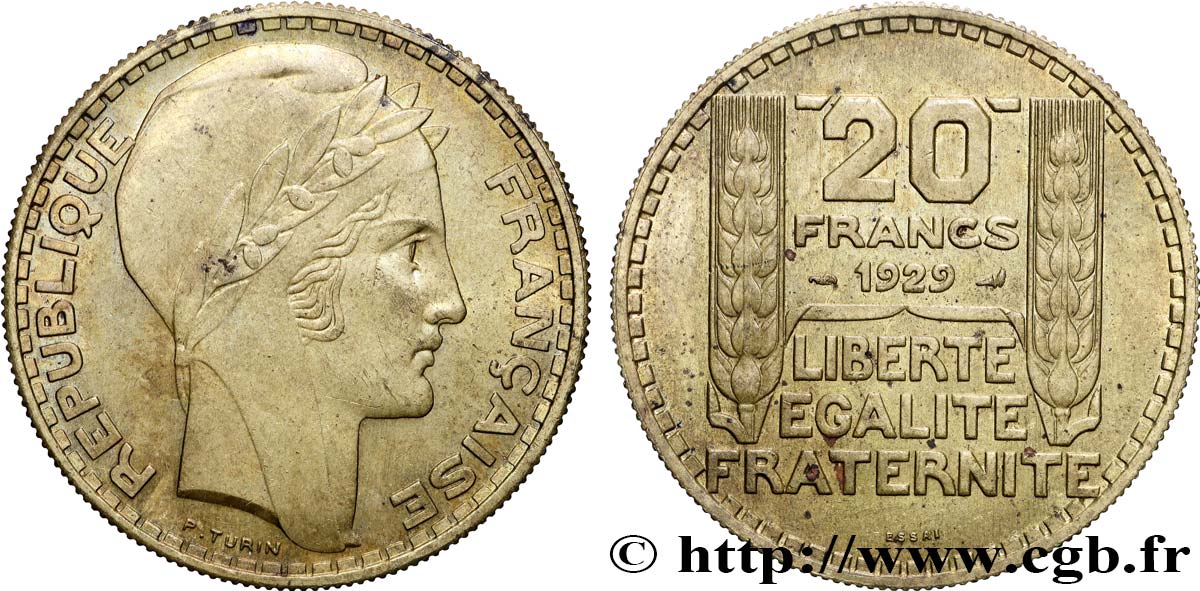 Essai de 20 francs Turin en bronze-aluminium 1929 Paris GEM.199 5 SUP+ 
