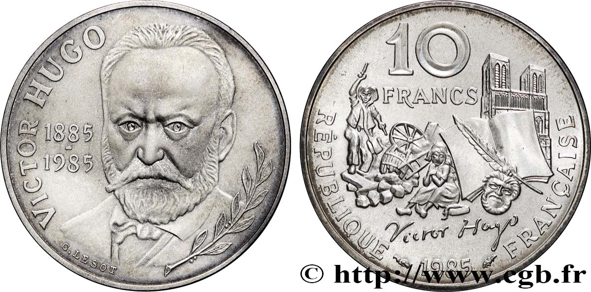 Brillant Universel argent 10 francs Victor Hugo 1985  F5.1300 2 SUP+ 