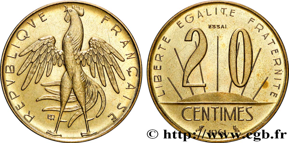 Essai du concours de 20 centimes par Rousseau 1961 Paris GEM.55 14 SPL 