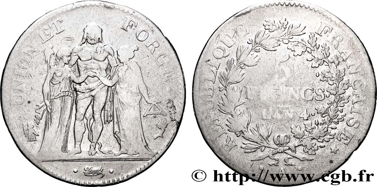 5 francs Union et Force, Union serré, avec glands intérieurs et gland extérieur 1797 Paris F.288/4 TB 