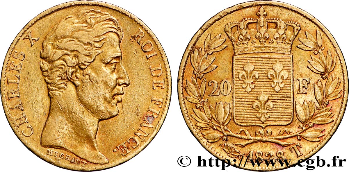20 francs or Charles X 1828 Nantes F.520/9 TTB 