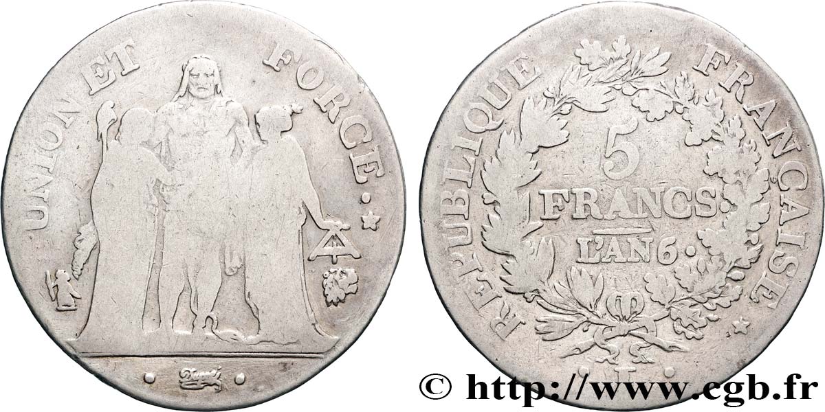 5 francs Union et Force, Union serré, seulement gland extérieur 1797 Bayonne F.288/68 B 