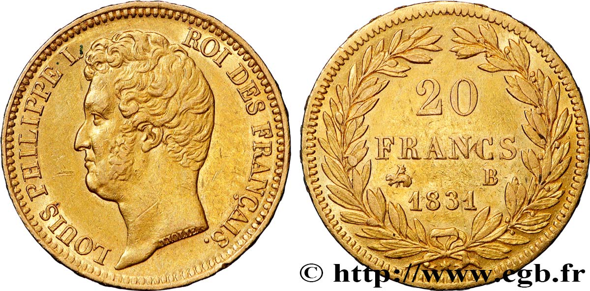 20 francs or Louis-Philippe, Tiolier, tranche inscrite en creux 1831 Rouen F.524/3 TTB+ 