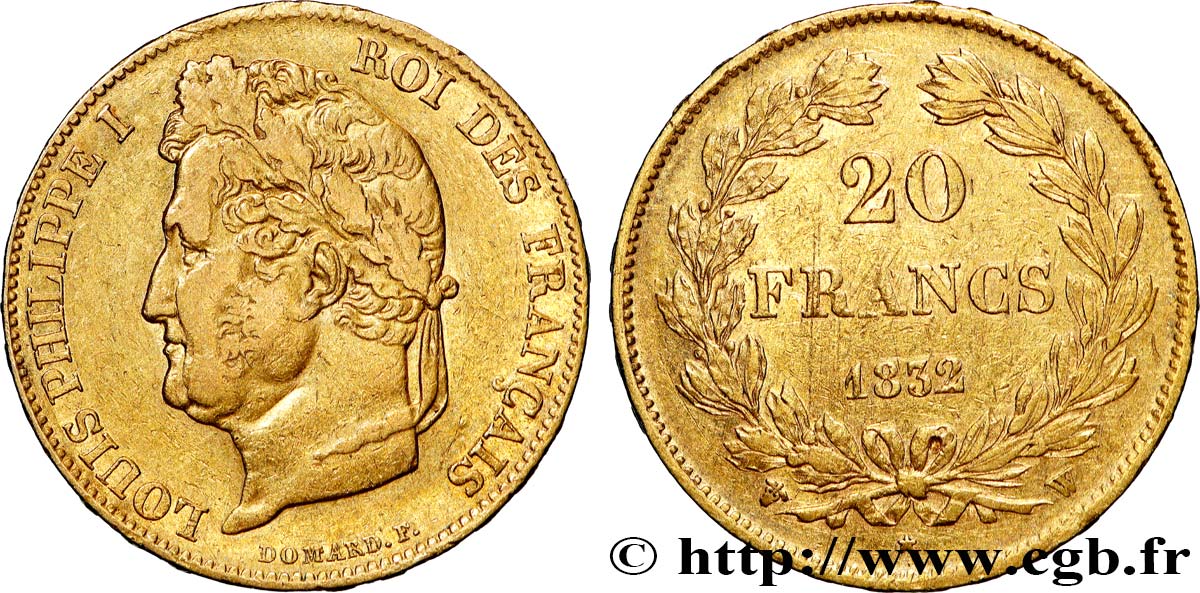 20 francs or Louis-Philippe, Domard 1832 Lille F.527/3 TB+ 