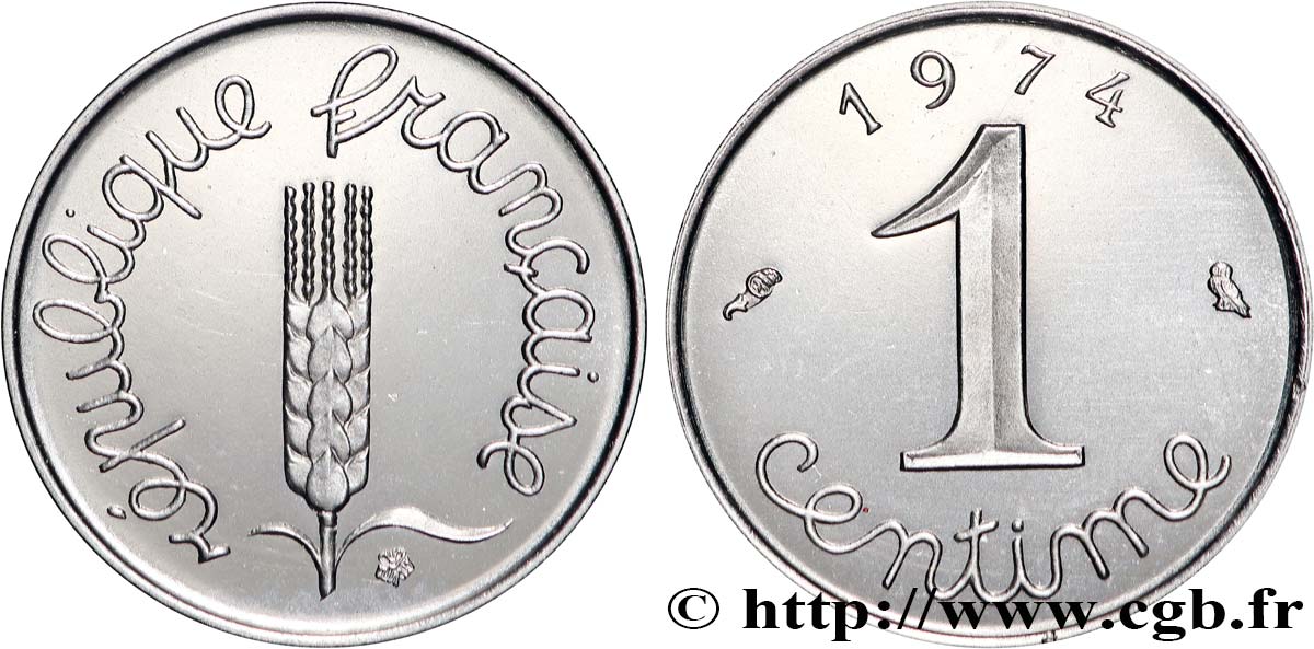 Piéfort acier de 1 centime Épi 1974 Pessac GEM.4 P1 FDC 