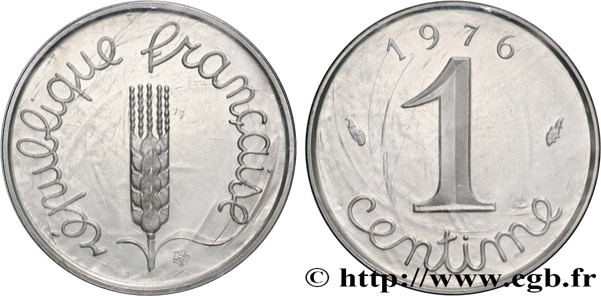 Piéfort argent de 1 centime Épi 1976 Pessac GEM.4 P2 SPL 