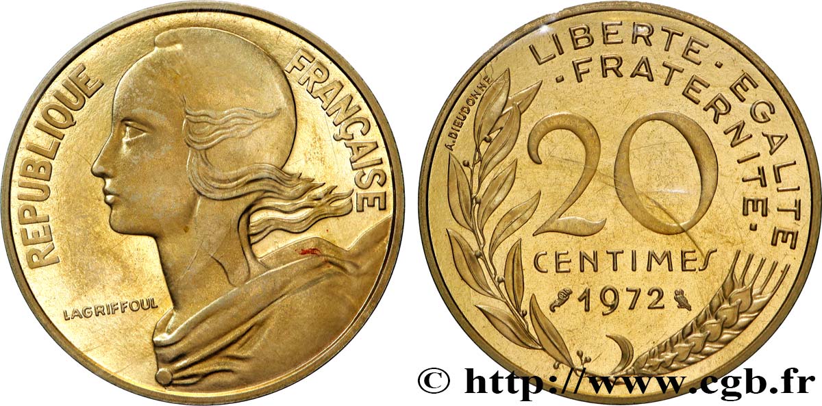 Piéfort Br-Al de 20 centimes Marianne 1972 Paris GEM.56 P1 MS 