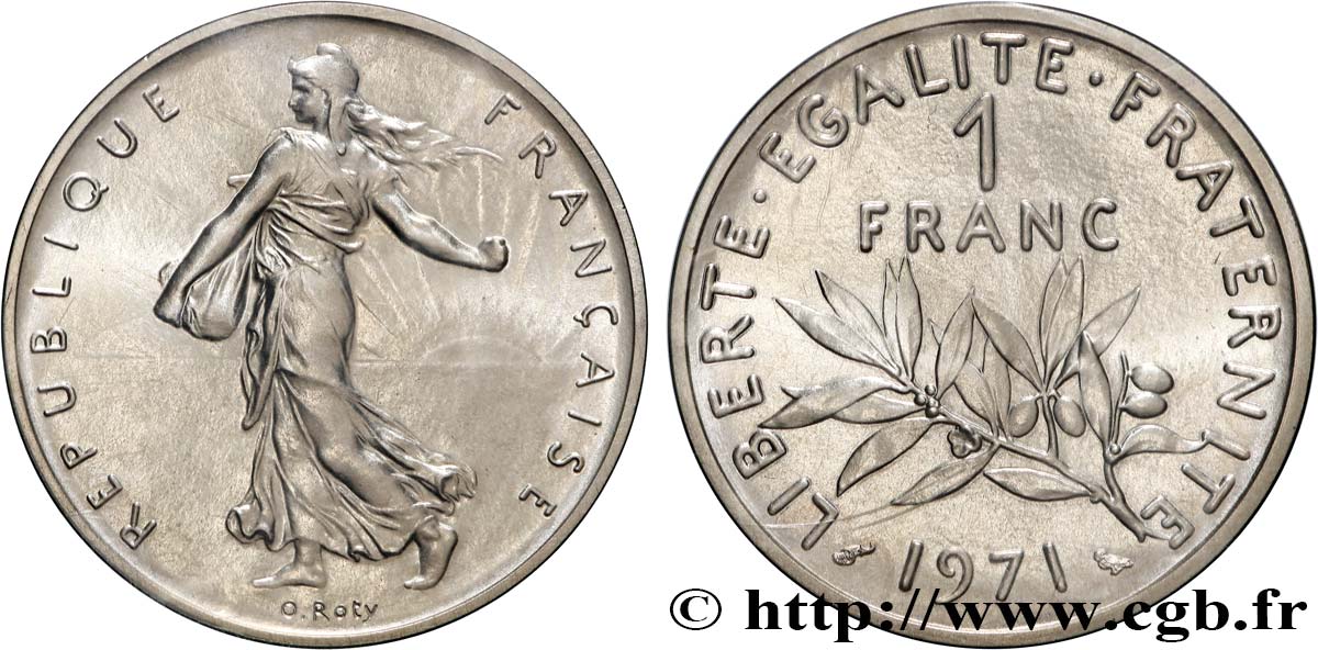 Piéfort argent de 1 franc Semeuse 1971 Paris GEM.104 P2 FDC 