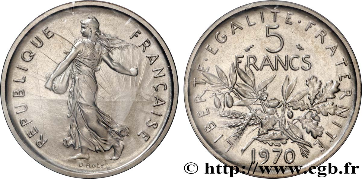 Piéfort Cu-Ni de 5 francs Semeuse 1970 Paris GEM.154 P1 MS 