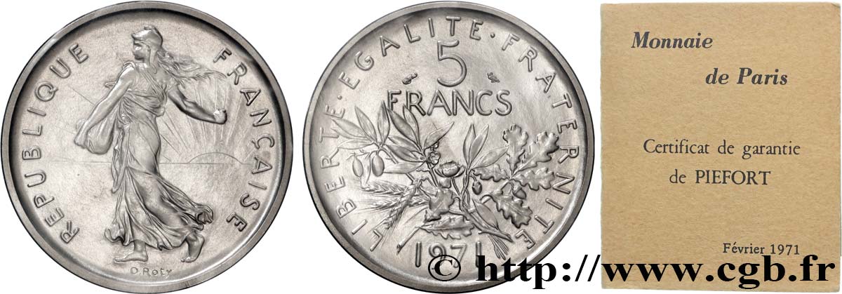 Piéfort Cu-Ni de 5 francs Semeuse 1971 Paris GEM.154 P1  FDC 