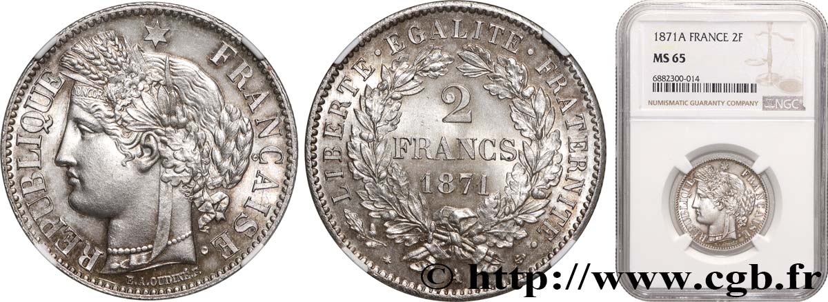 2 francs Cérès, avec légende 1871 Paris F.265/3 MS65 NGC