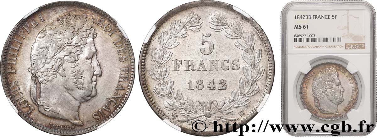 5 francs IIe type Domard 1842 Strasbourg F.324/97 SUP61 NGC