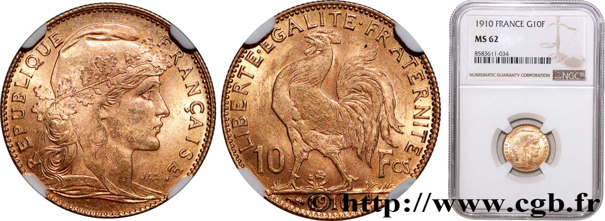 10 francs Coq 1910 Paris F.509/11 SUP62 NGC