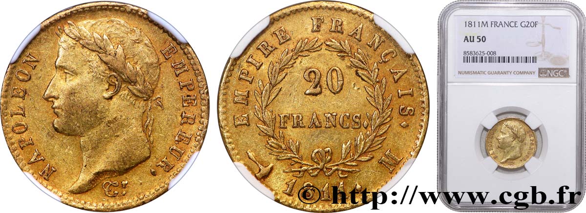 20 francs or Napoléon, tête laurée, Empire français 1811 Toulouse F.516/19 TTB50 NGC