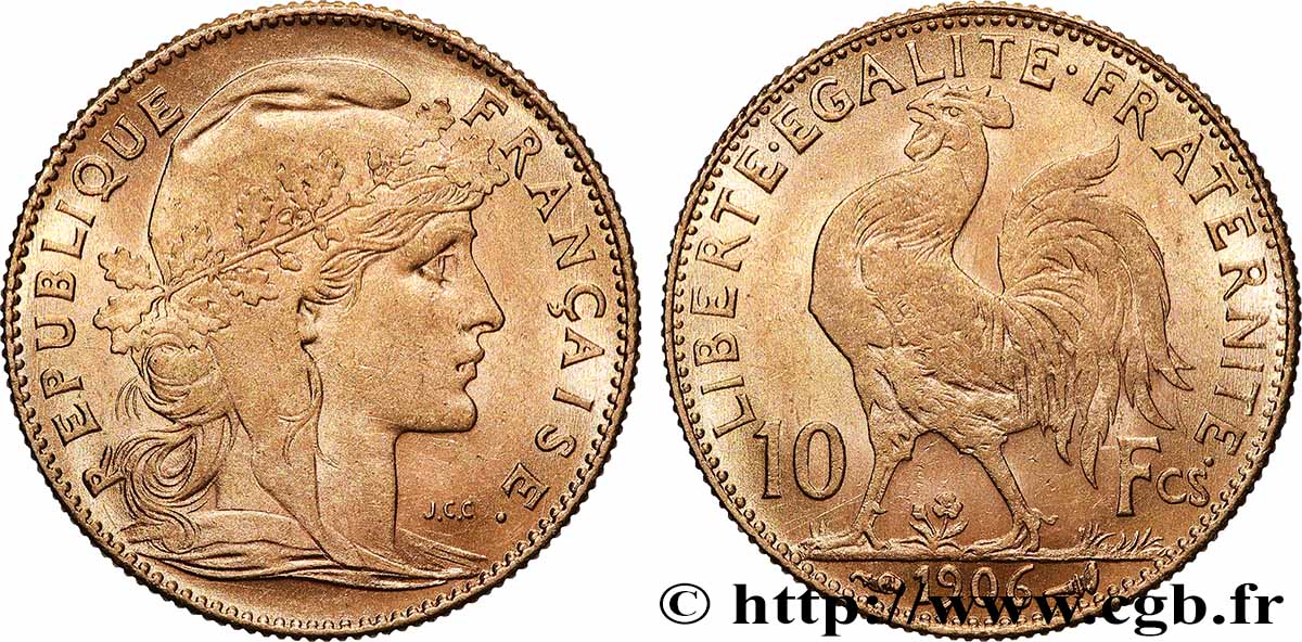 10 francs or Coq 1906 Paris F.509/7 SUP 