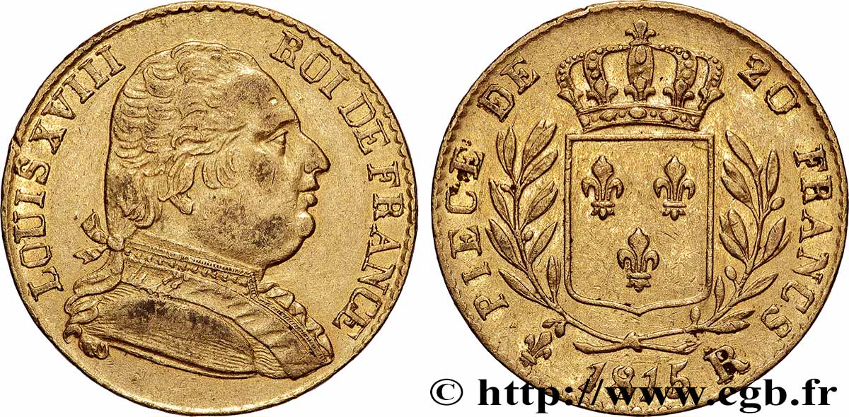20 francs or Louis XVIII, buste habillé 1815 Londres F.518/1 TTB 