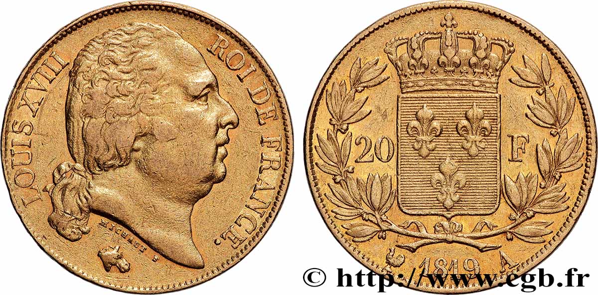 20 francs or Louis XVIII, tête nue 1819 Paris F.519/15 BB 