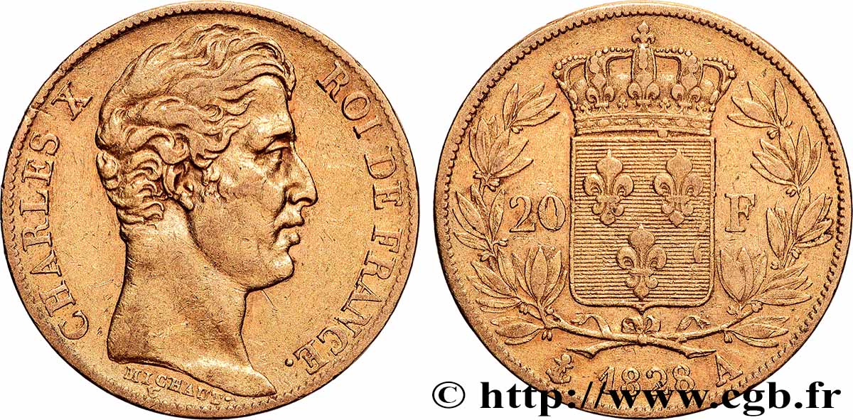 20 francs or Charles X, matrice du revers à cinq feuilles 1828 Paris F.521/2 BB 