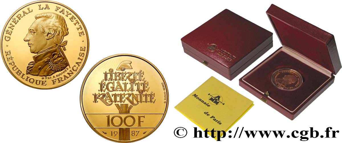 Belle Épreuve Or 100 francs - La Fayette 1987  F5.1603 2 FDC 