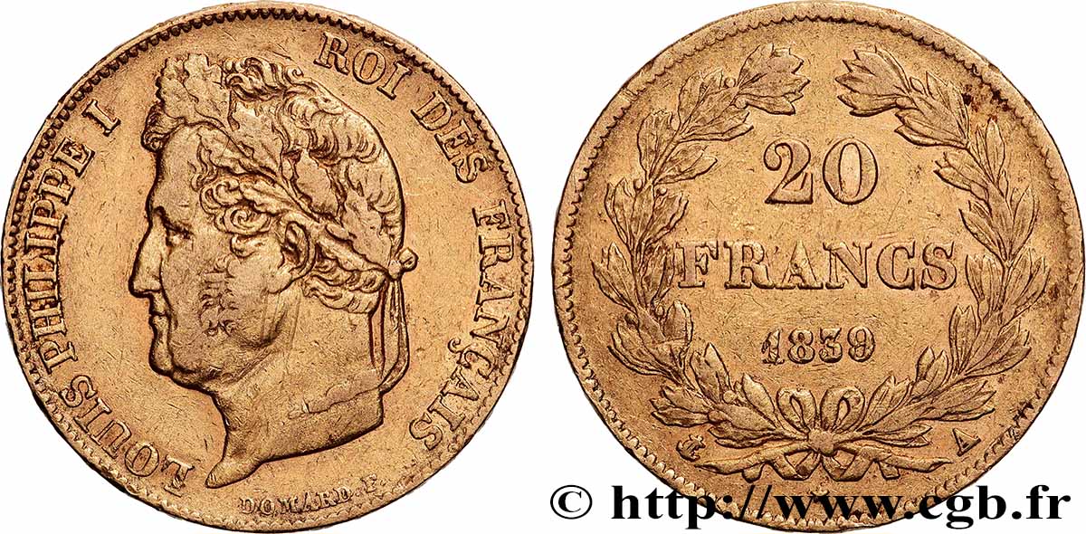 20 francs or Louis-Philippe, Domard 1839 Paris F.527/20 TTB 