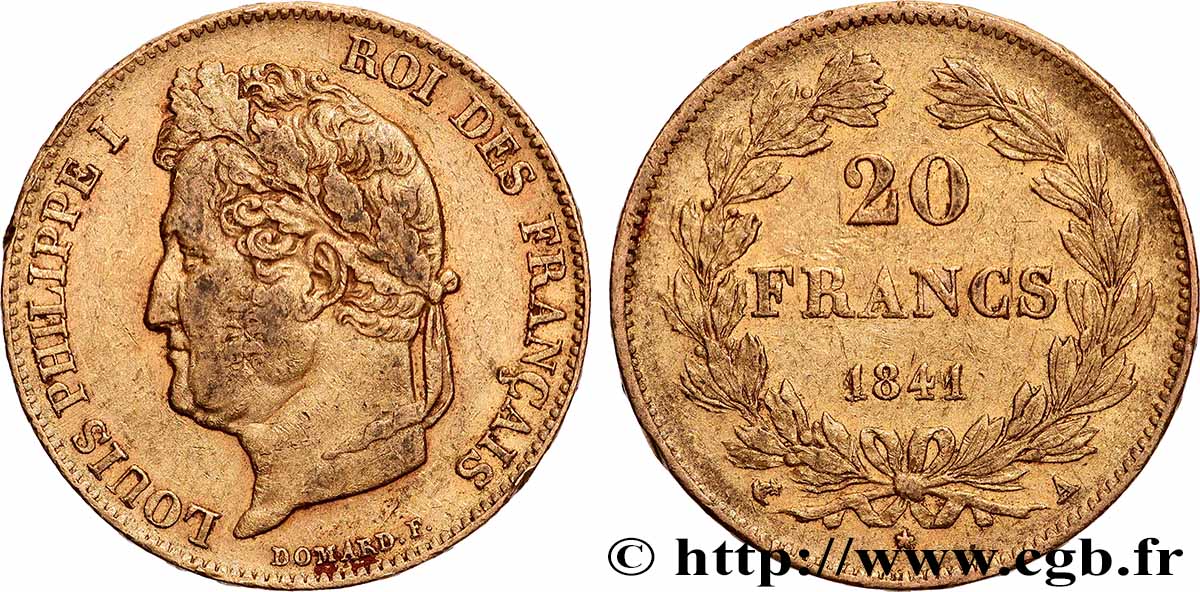20 francs or Louis-Philippe, Domard 1841 Paris F.527/25 MBC 