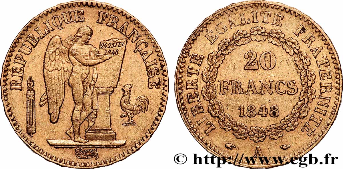 20 francs or Génie, IIe République 1848 Paris F.528/1 TTB 