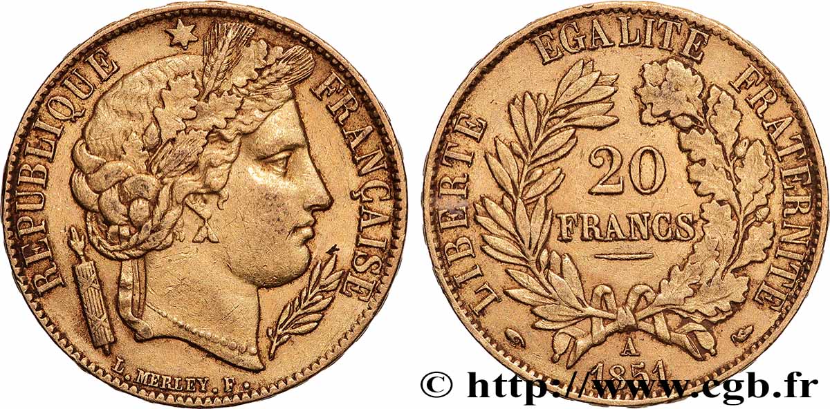 20 francs or Cérès 1851 Paris F.529/4 TTB 