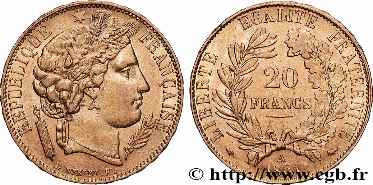 20 francs or Cérès 1851 Paris F.529/4 TTB+ 