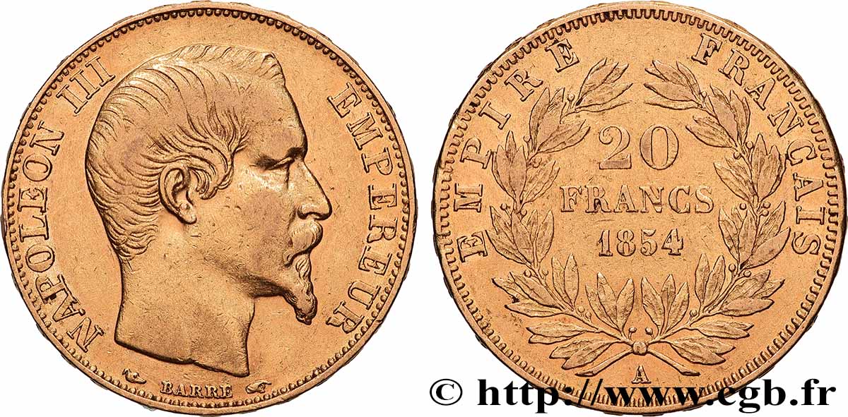 20 francs or Napoléon III, tête nue 1854 Paris F.531/2 BB 