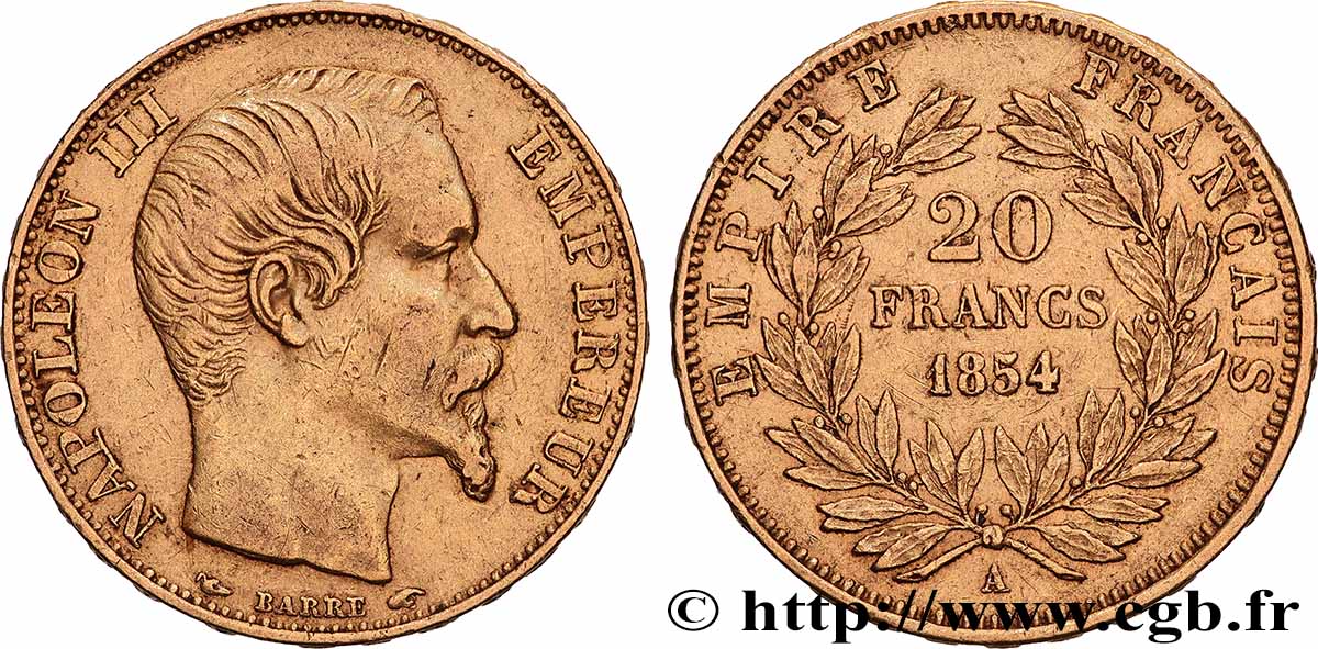 20 francs or Napoléon III, tête nue 1854 Paris F.531/2 TTB 