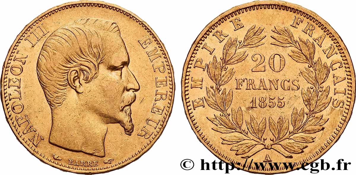 20 francs or Napoléon III, tête nue 1855 Paris F.531/4 TTB+ 