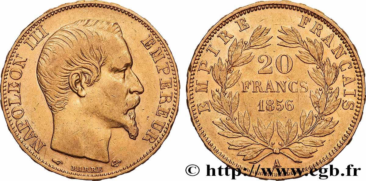 20 francs or Napoléon III, tête nue 1856 Paris F.531/9 TTB+ 