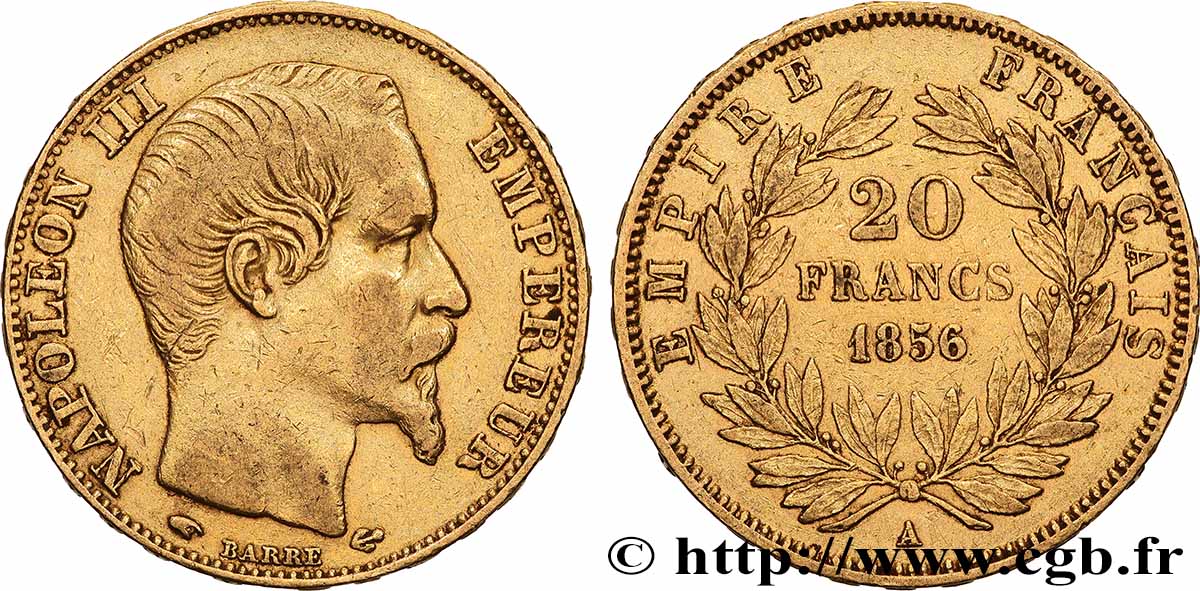 20 francs or Napoléon III, tête nue 1856 Paris F.531/9 BB 