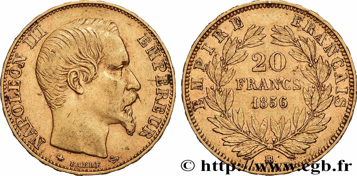 20 francs or Napoléon III, tête nue 1856 Strasbourg F.531/11 TTB 