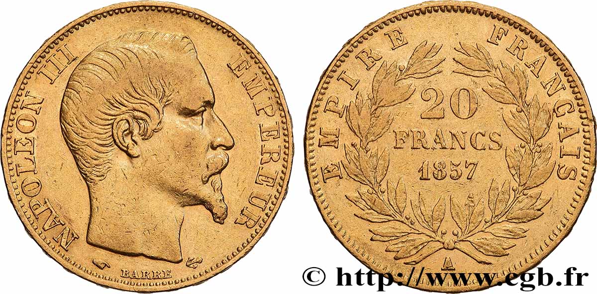20 francs or Napoléon III, tête nue 1857 Paris F.531/12 TTB 