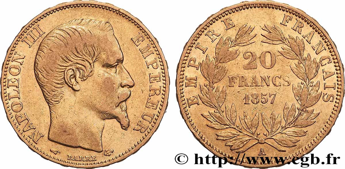 20 francs or Napoléon III, tête nue 1857 Paris F.531/12 TTB 