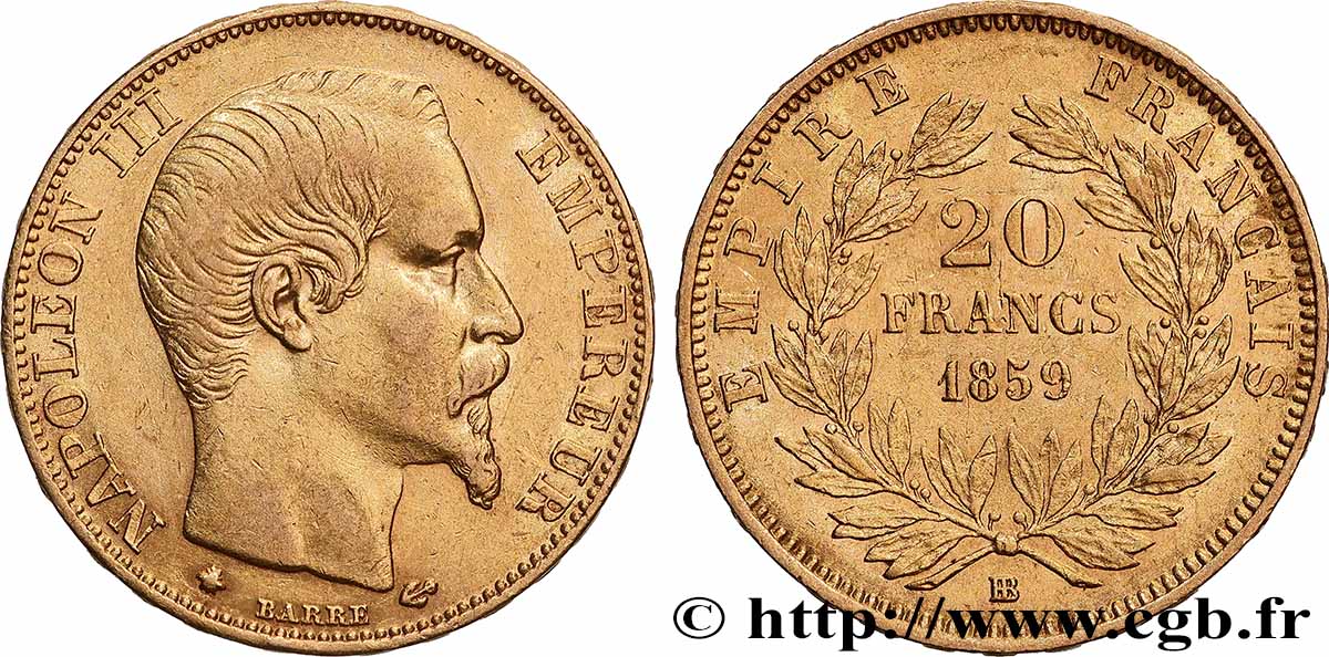 20 francs or Napoléon III, tête nue 1859 Strasbourg F.531/16 TTB+ 