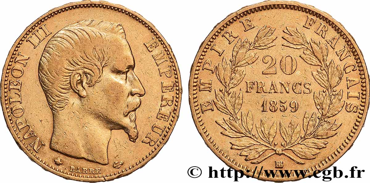 20 francs or Napoléon III, tête nue 1859 Strasbourg F.531/16 TTB 
