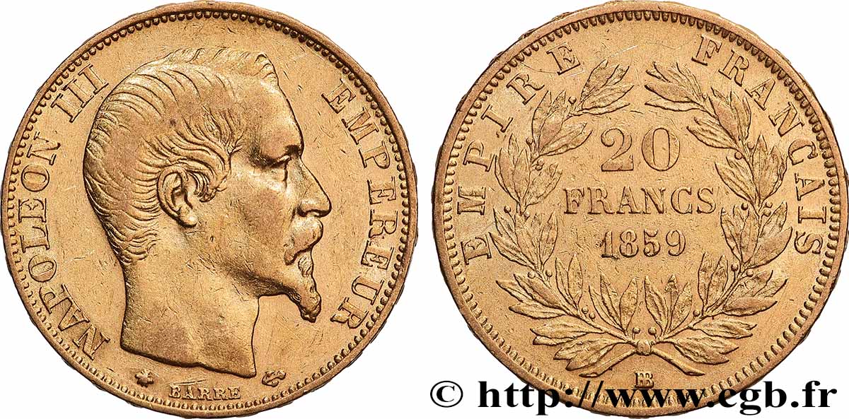 20 francs or Napoléon III, tête nue 1859 Strasbourg F.531/16 BB 