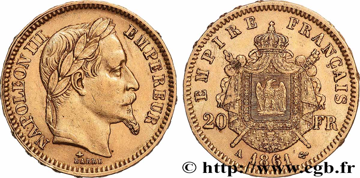 20 francs or Napoléon III, tête laurée 1861 Paris F.532/1 TTB 