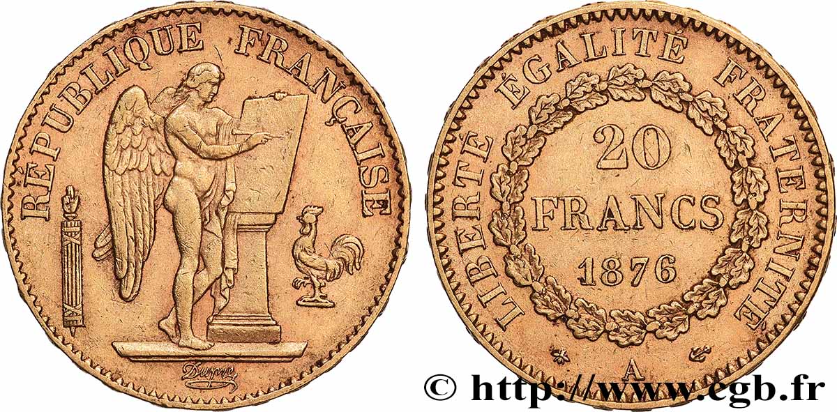 20 francs génie, Troisième république 1876 Paris F.533/4 XF 