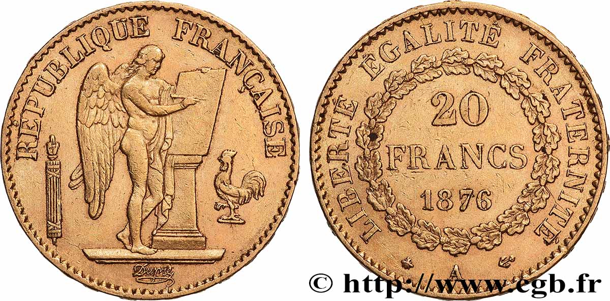 20 francs génie, Troisième république 1876 Paris F.533/4 BB 