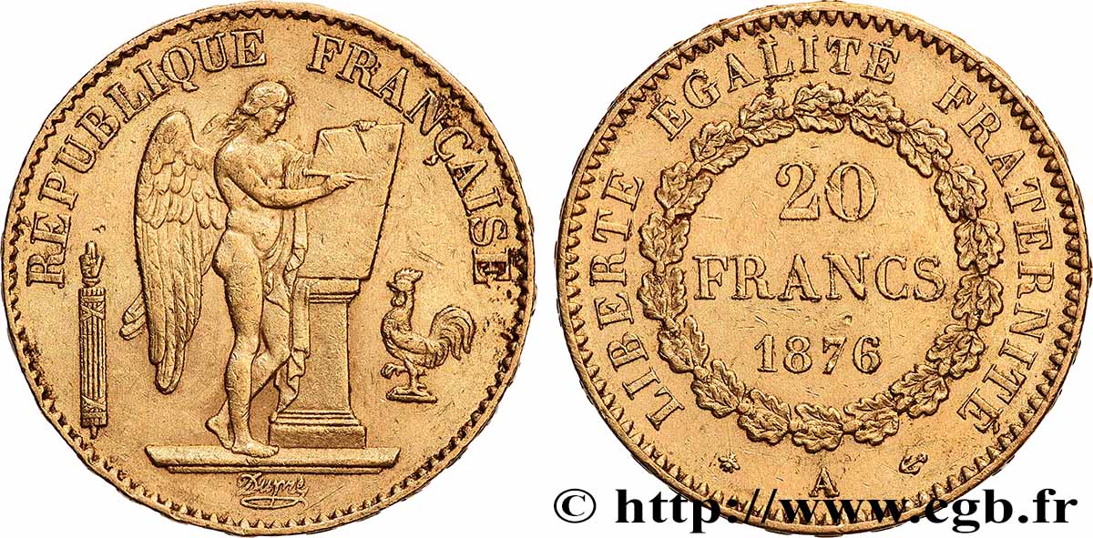 20 francs génie, Troisième république 1876 Paris F.533/4 XF 