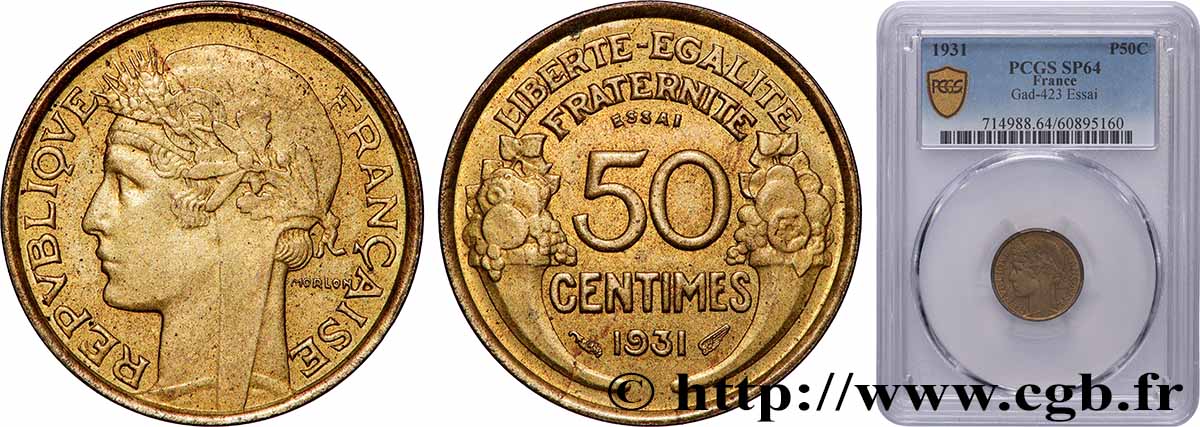 Essai de 50 centimes Morlon 1931  F.192/1 SPL64 PCGS