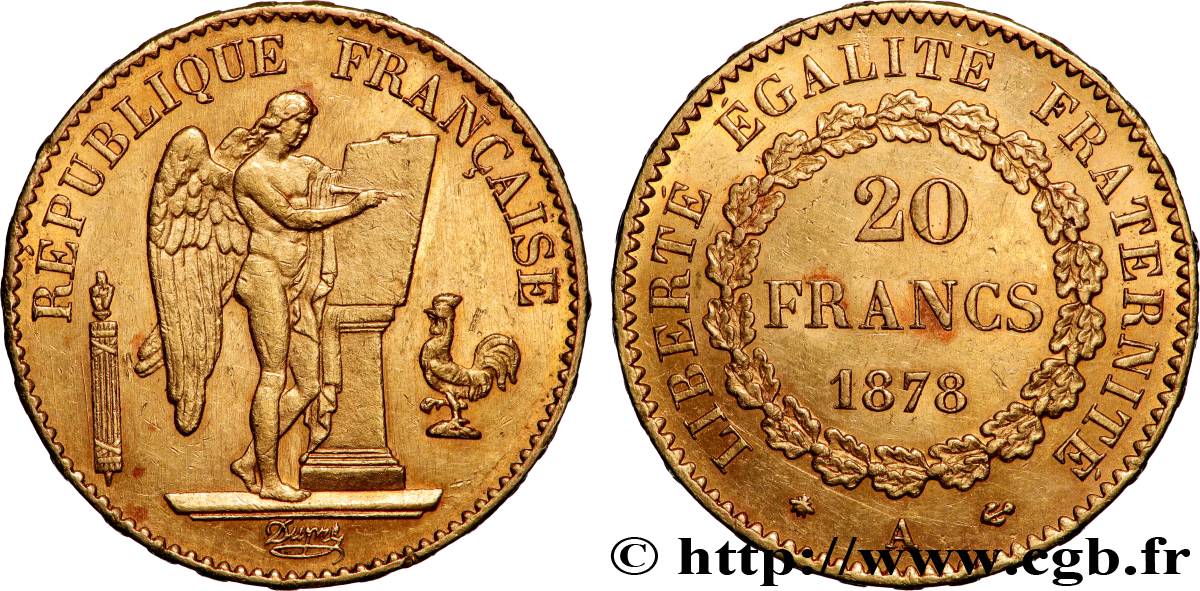 20 francs génie, Troisième république 1878 Paris F.533/6 q.SPL 