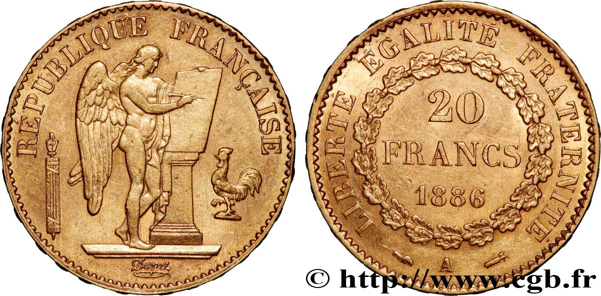 20 francs or Génie, Troisième République 1886 Paris F.533/9 SUP 