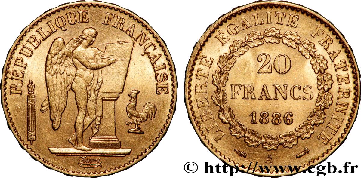 20 francs or Génie, Troisième République 1886 Paris F.533/9 SPL 