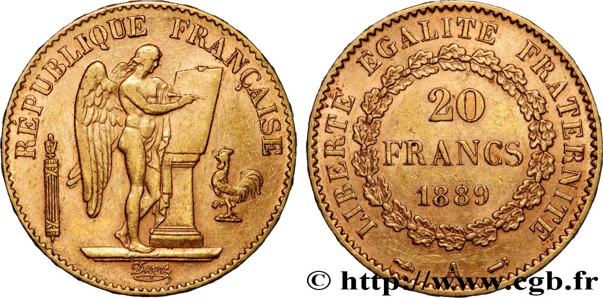 20 francs or Génie, Troisième République 1889 Paris F.533/12 MBC 