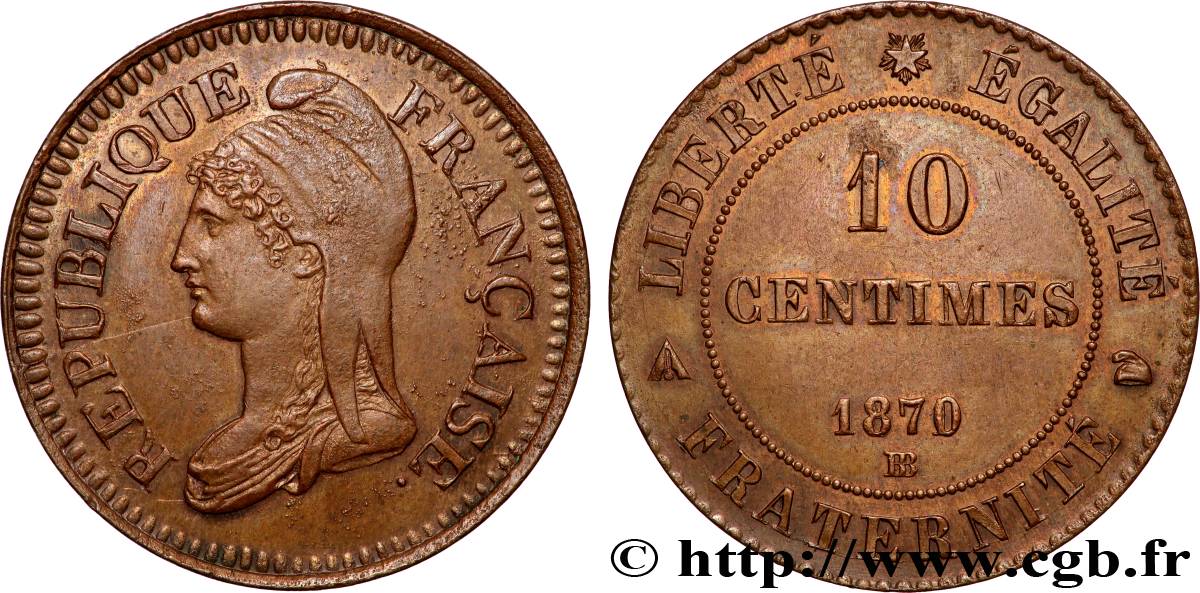 Essai de 10 centimes d’après Dupré 1870 Strasbourg VG.3773  SUP+ 